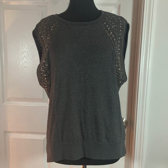 Free People Studded Sleeves Oversized Streetwear Gray Top Size XS - Picture 2 of 11